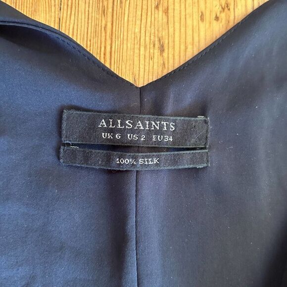 Women's All Saints US‎ 2 / UK 6 Black Silk Albe Dress Faux Wrap Drape - Picture 4 of 12